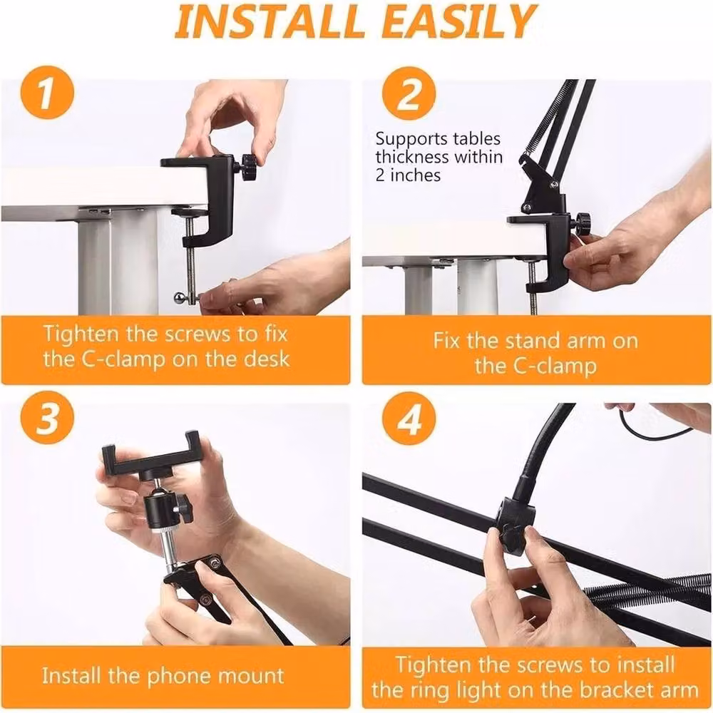 Kelvenix Overhead Phone Mount with LED Ring Light and Flexible Arm in Black – 4