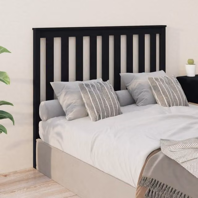 Berkfield Home Black Rustic Solid Pine Wood Bed Headboard W: 146 cm, D: 6 cm, H: 101 cm – 1
