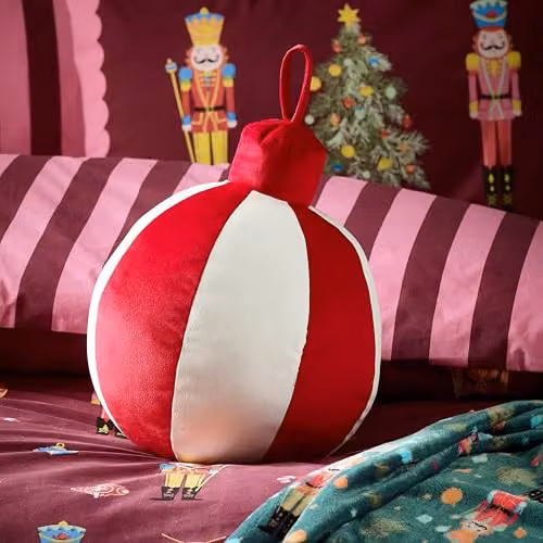 Catherine Lansfield Christmas Bauble 3D Shaped Cushion in White and Red – 3