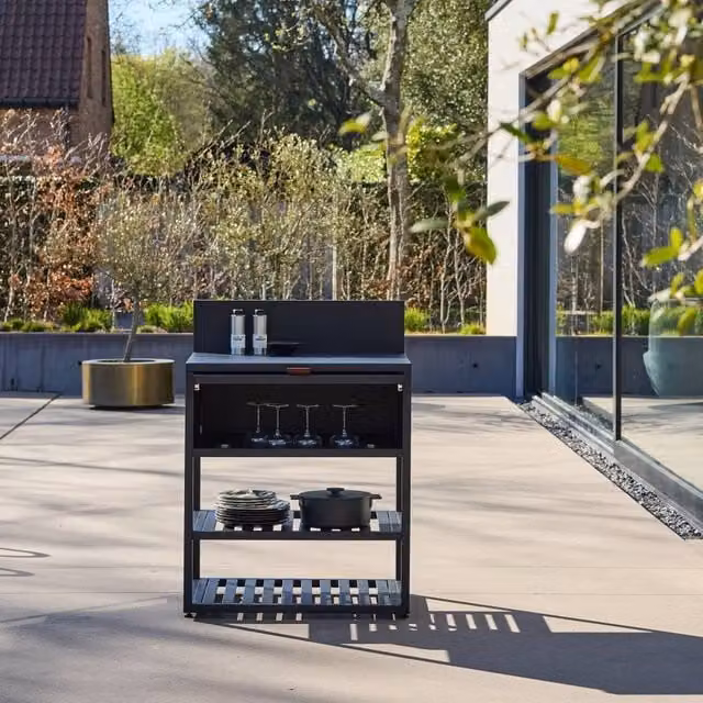 sweeek Modern Outdoor Kitchen Steel Base Unit in Matt Black, Width: 80 cm