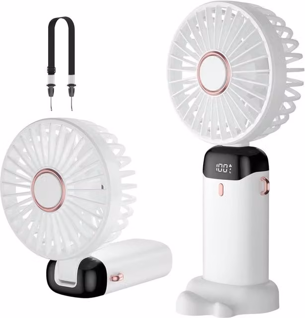 Dyzi 2-in-1 Portable Mini Handheld Desk Fan, USB-C Rechargeable, White – 1
