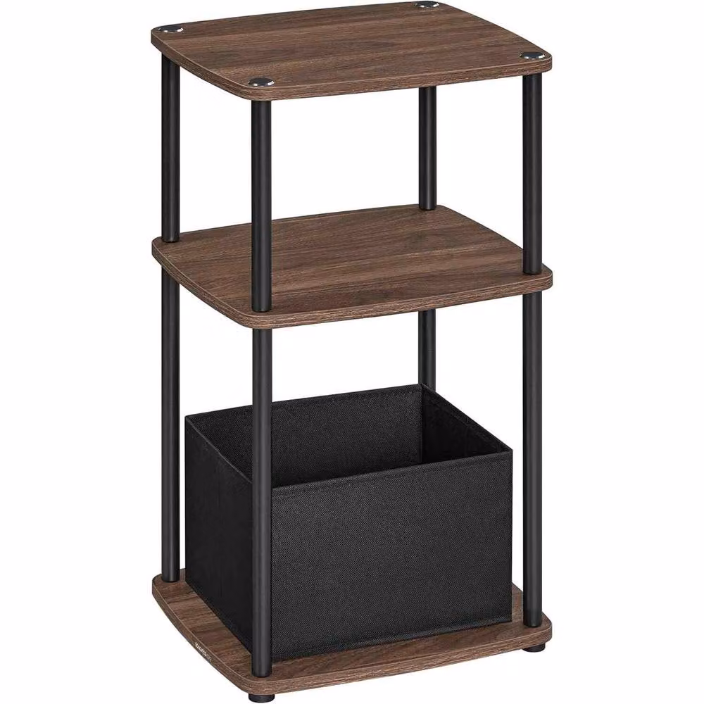 The Bazaarist 3 Tier Side Table with Fabric Basket in Walnut Brown – 2