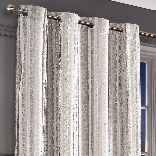 Intimates Verity Crushed Velvet Embossed Blackout Eyelet Curtains in Cream, Width: 140 cm, Drop: 137 cm