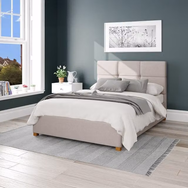 Aspire Caine Eire Linen Ottoman Storage Bed in Off White/Beige, W/D/H: 140 x 200 cm