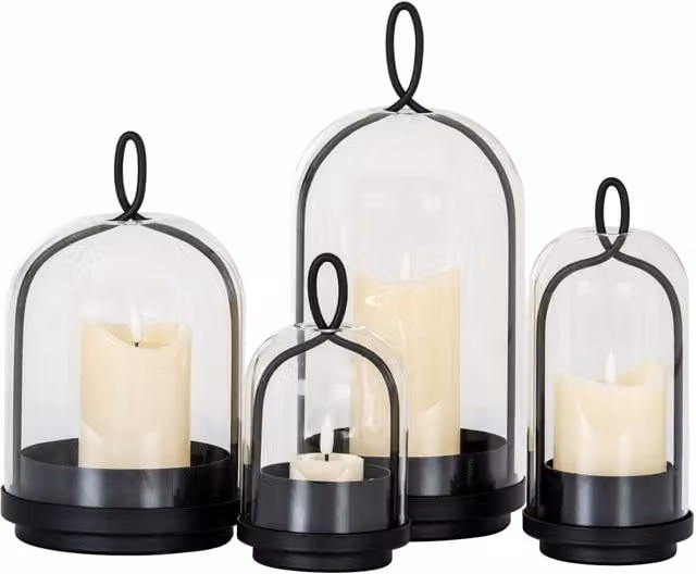 KDMK Nyx Medium Round Candle Holder with Transparent Glass Cloche, Black