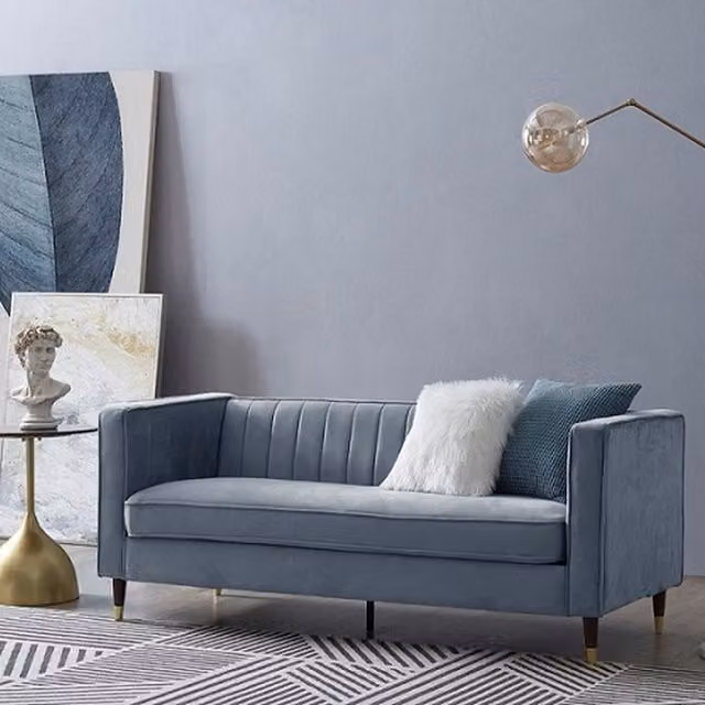 Home Detail Thomas 3 Seater Grey Velvet Upholstered Sofa