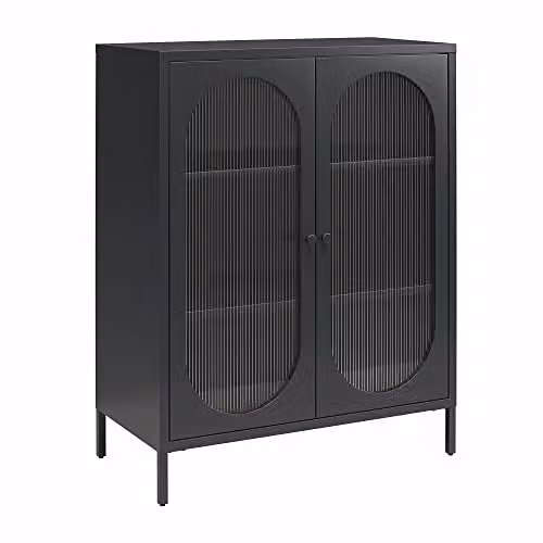 Dorel Home Luna Metal Cabinet with 2 Fluted Glass Doors, Black, W/D/H: 80 x 40 x 102 cm – 4