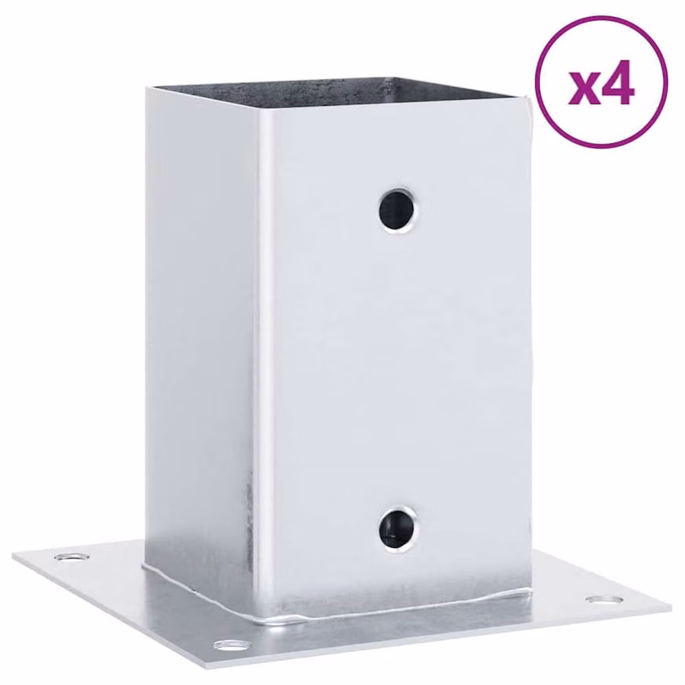 Berkfield Home Square Post Bases, 4 Pack, Silver Galvanised Steel, 81 x 81 mm – 2