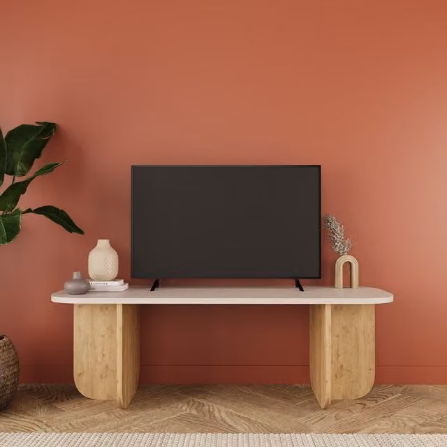Bimossa Modern Wood TV Stand in Grey and Brown, W/D/H: 100 x 40 x 42 cm