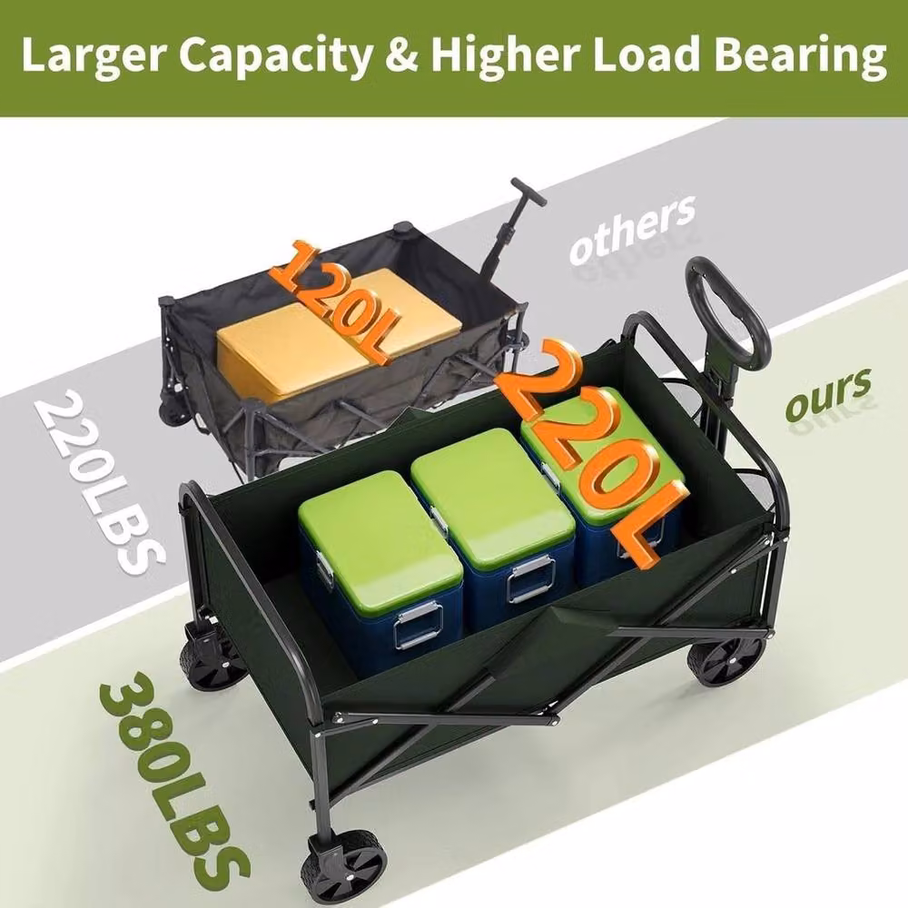 VOGREX 220L Folding Camping Wagon Cart Trolley in Green, W/D/H: 100 x 52 x 52 cm – 3
