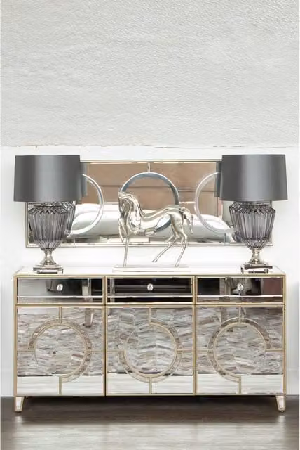 Fifty Five South Orsina Modern Glass Table Lamp with Grey Fabric Shade