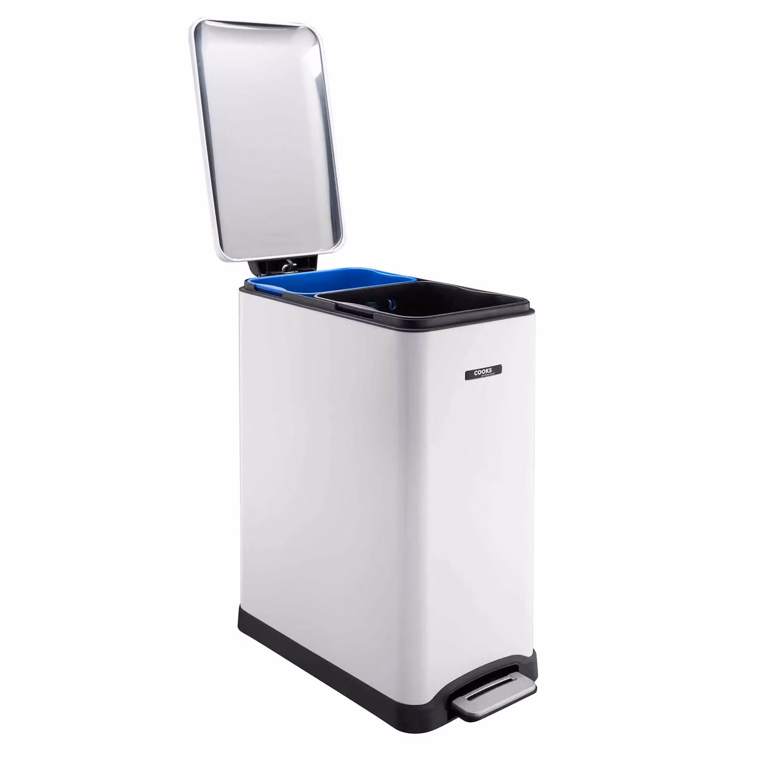 Cooks Professional Slimline Dual Compartment 50L Pedal Bin with Soft Close Lid and Removable Inner Buckets in White – 2