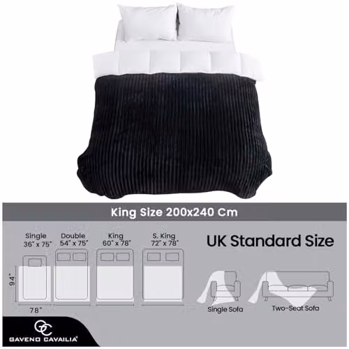 GAVENO CAVAILIA Ribbed Fluffy Fleece Blanket Throw, Black, W/D/H: 200 x 240 cm – 6