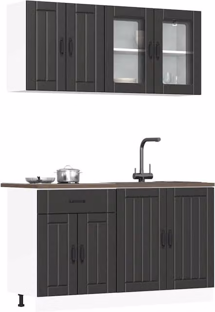 Berkfield Home Kalmar 4 Piece Freestanding Kitchen Cabinet Set in Black Matt Engineered Wood – 1