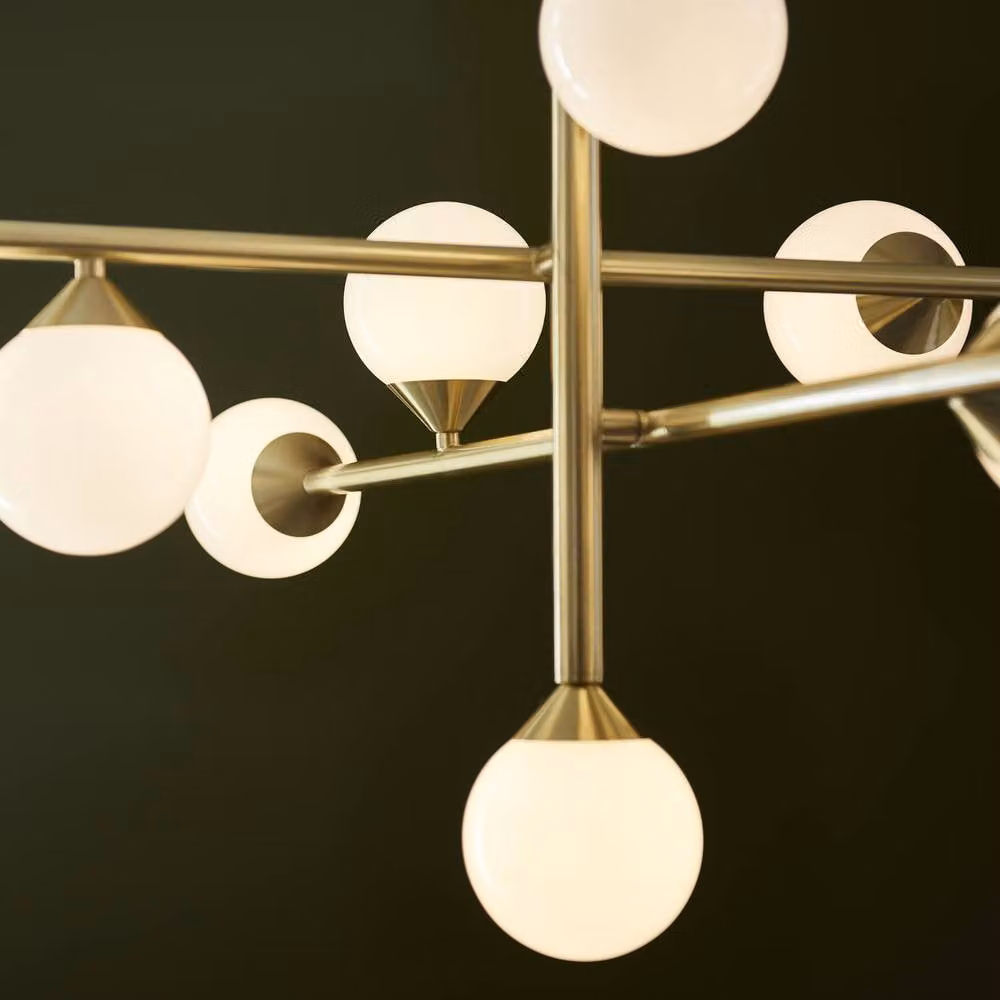 Netlighting Grosseto Multi Arm Pendant Light in Gold Brass and White Glass – 3