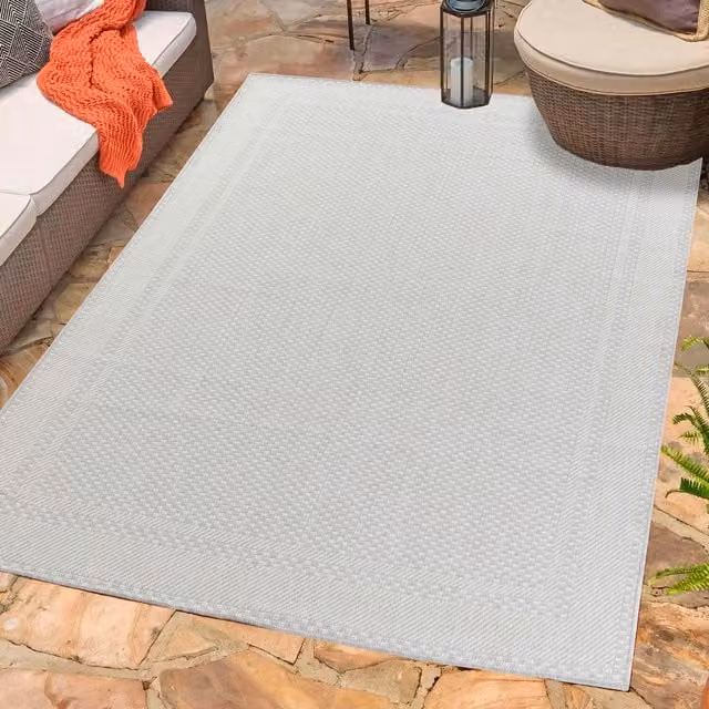 Desire Rugs Modern Bordered Machine Woven Waterproof Indoor-Outdoor Rectangular Rug, Silver, W: 120 cm, D: 170 cm
