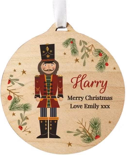 Personalised Memento Company Personalised Christmas Nutcracker Wooden Bauble in Brown and Multicolour