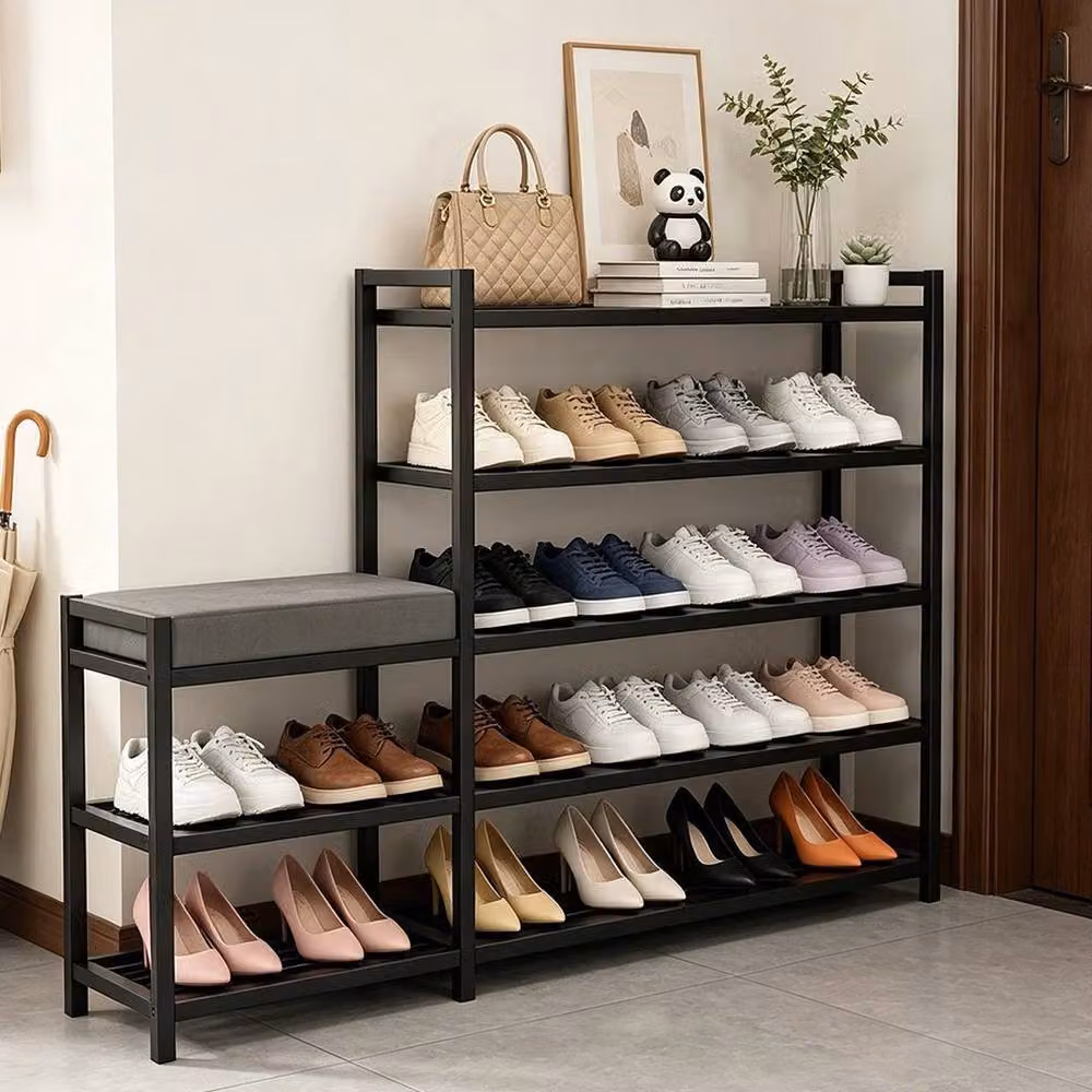 EONLION Black Metal Shoe Bench and Storage Rack Unit – 6