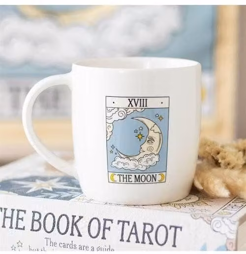 KDMD The Moon Vintage Tarot Ceramic Mug in White, 350 ml