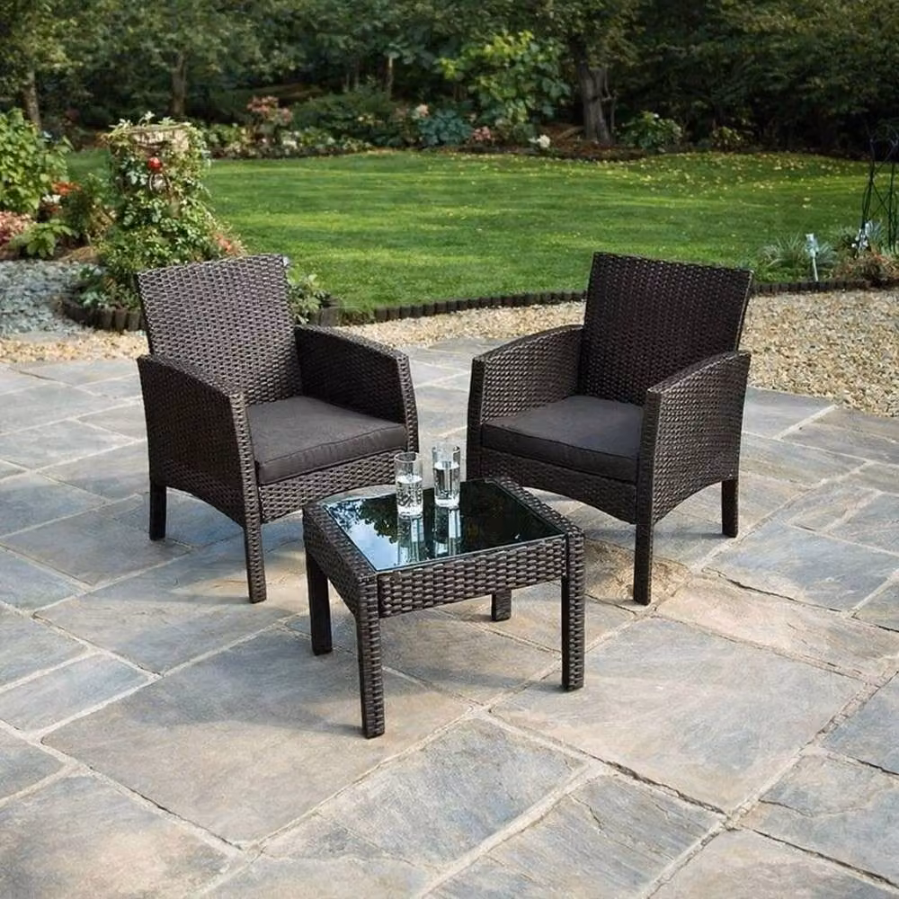 Kelvenix Rattan Bistro Set with 2 Chairs and Glass Top Table in Black – 4