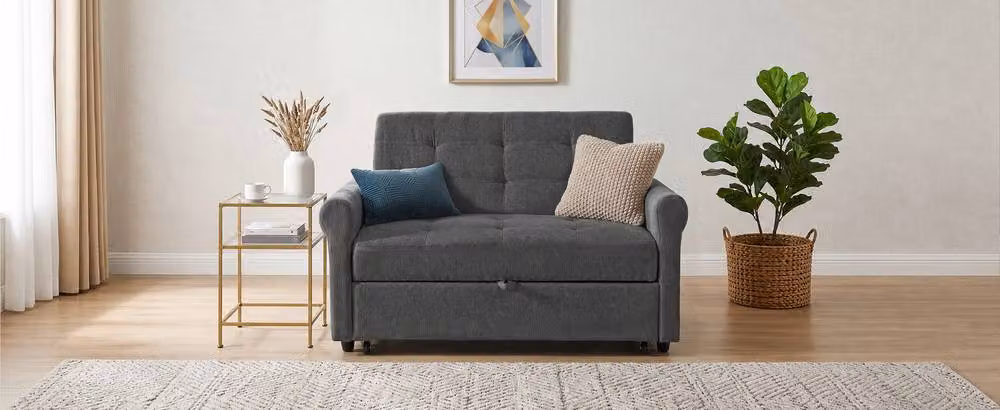 BTM Convertible Sleeper Loveseat Pull Out Sofa with Storage Pocket in Dark Grey – 4