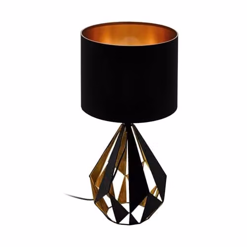 Eglo Carlton 5 Retro Metal Table Lamp with Fabric Shade in Black and Copper, H: 50.5 cm, W: 33.0 cm, D: 16.5 cm – 1