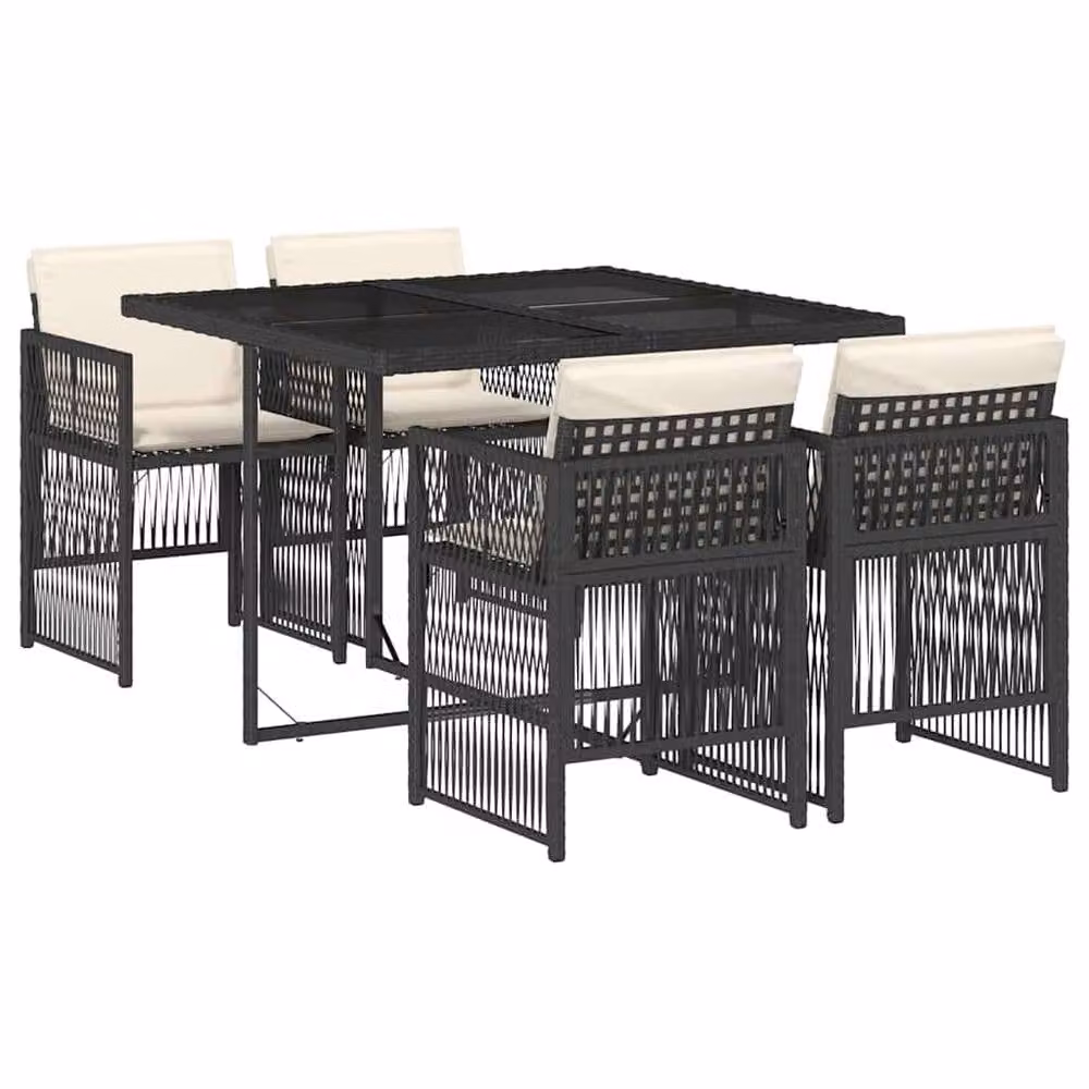 Berkfield Home Modern Polyrattan Garden Dining Set in Black and White with Glass Top – 2