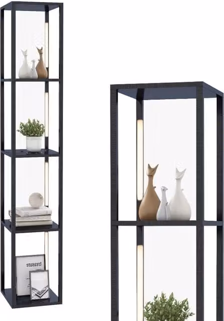Costway Black Floor Lamp with Shelves and 3-Level Dimmable LED Bulbs, H 163 x W 29 x D 29 cm