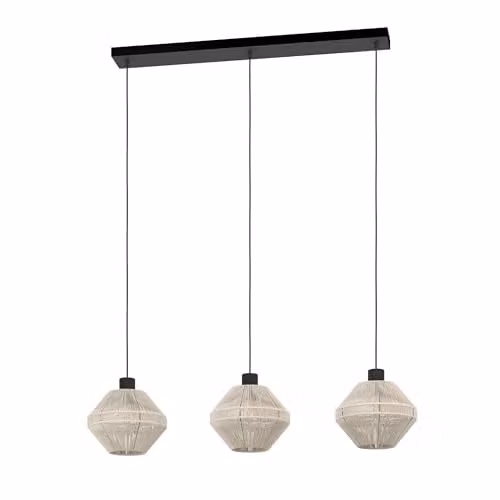 Eglo Midsumer Boho Suspended Pendant Light in Black and Beige Metal and Rattan – 1