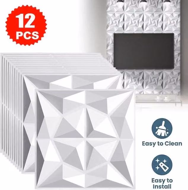 NESTLUNE 12x Modern Decorative 3D Effect Wall Panels in White – 1