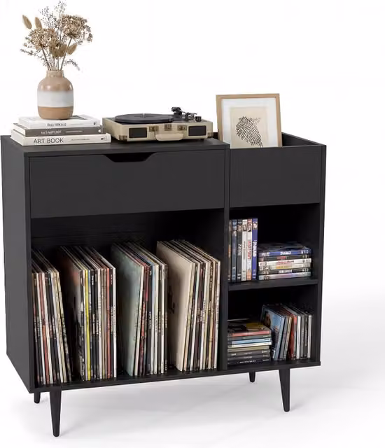 COSTWAY Industrial Metal Vinyl Record Storage Cabinet in Matt Black