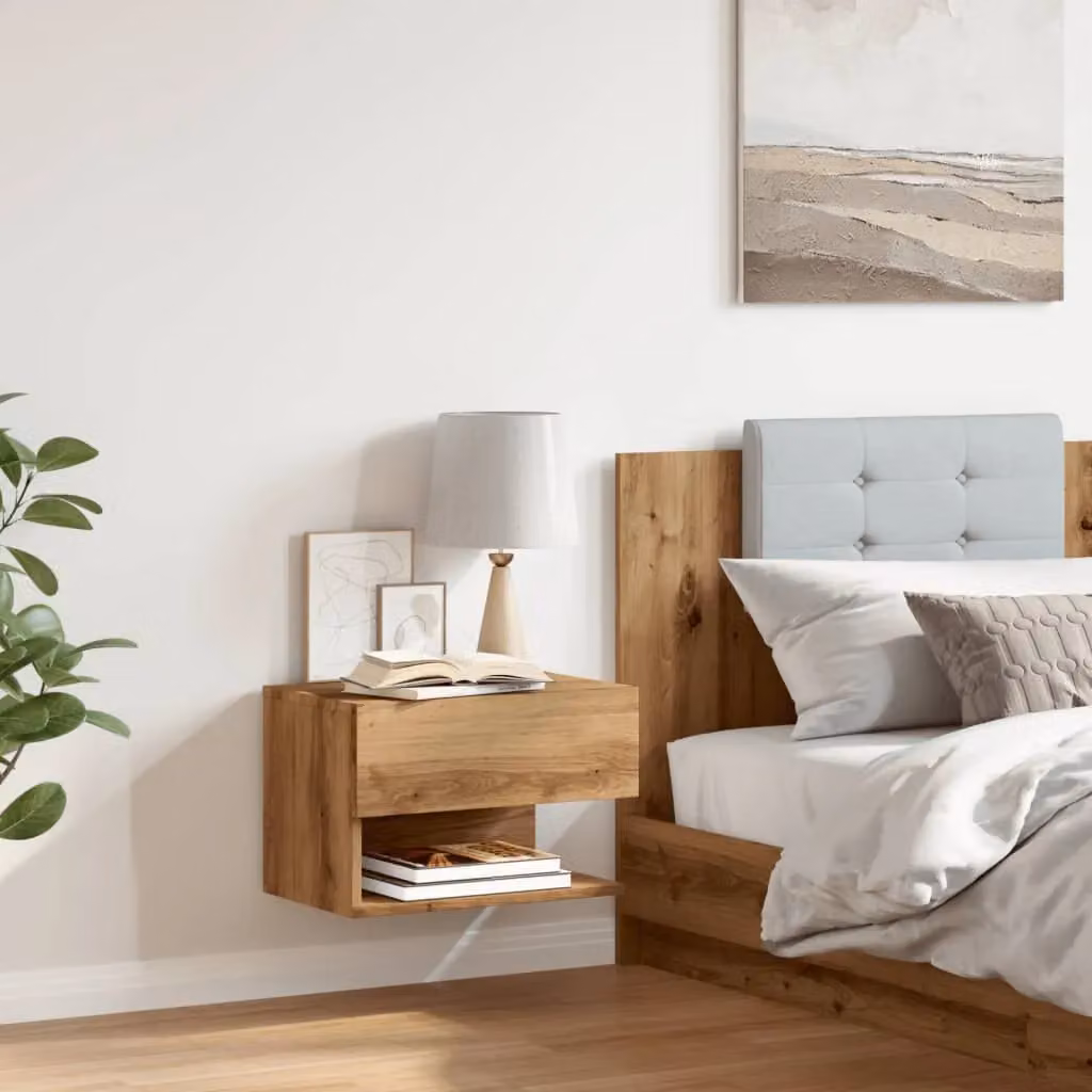 Berkfield Home Artisan Oak Wall-mounted Bedside Cabinet in Brown – 3
