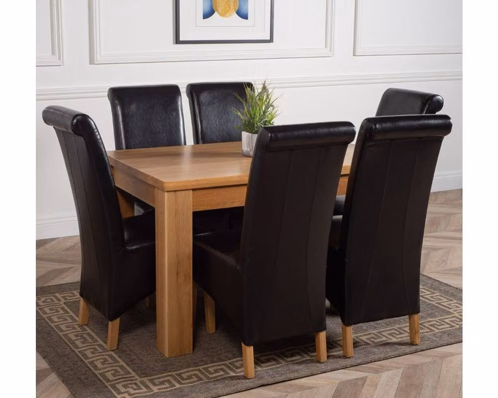 Thats Furniture Dakota Oak Dining Table and 6 Montana Black Leather Chairs Set, W: 127 cm, D: 82 cm, H: 77 cm – 5