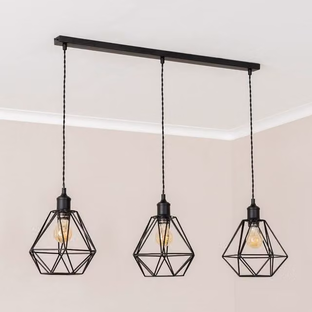 ValueLights Diablo 3 Industrial Drop Bar Ceiling Pendant Light in Black Metal