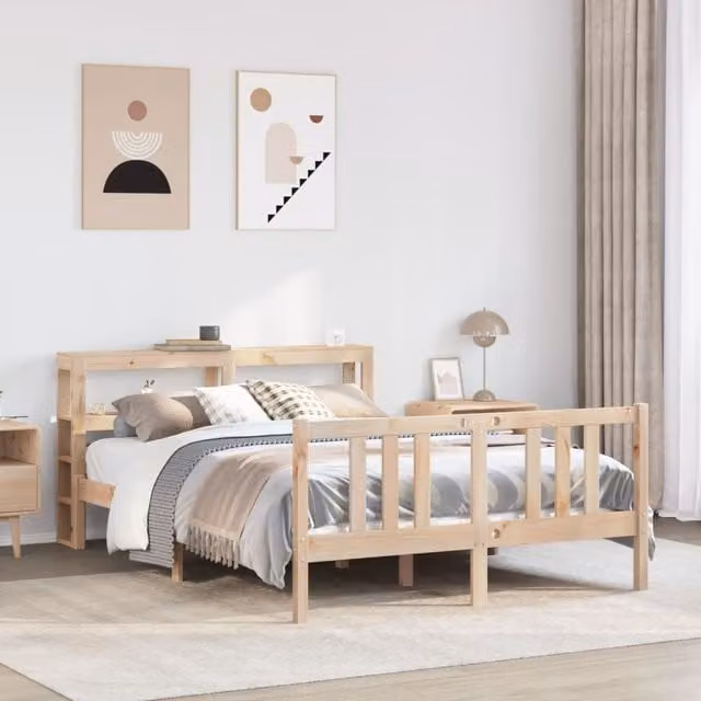 Berkfield Home Rustic Pine Bed Frame with Headboard and Side Compartments, Brown, W: 120 cm, D: 200 cm – 1