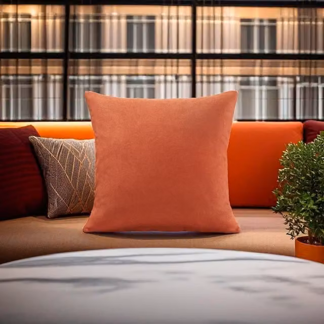 Luxor Living Orange Velvet Chenille Square Cushion, W/D/H: 55 x 55 x 55 cm