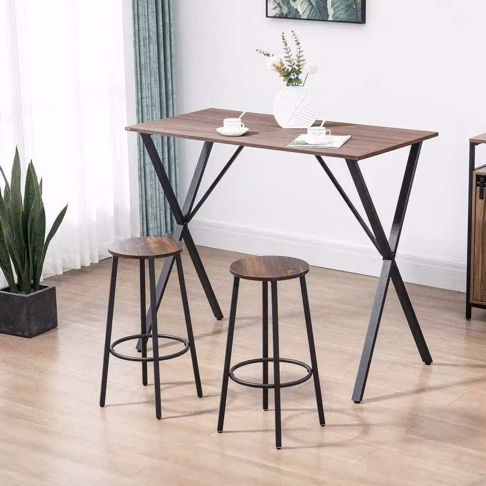 ERGOVEXA Set of 2 Industrial Steel Frame Bar Stools in Rustic Brown and Black – 3