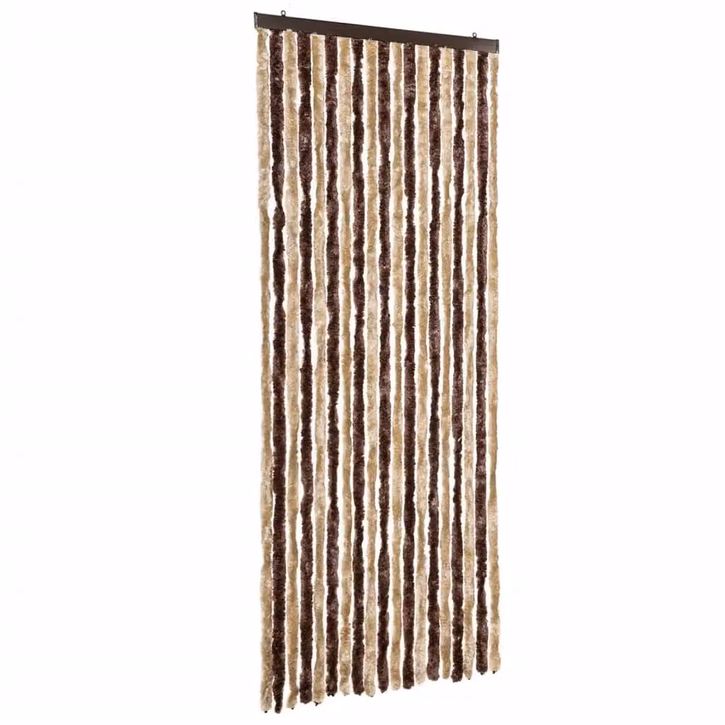 Berkfield Home Striped Chenille Insect Curtain in Beige and Brown, W: 56 cm, H: 200 cm – 1