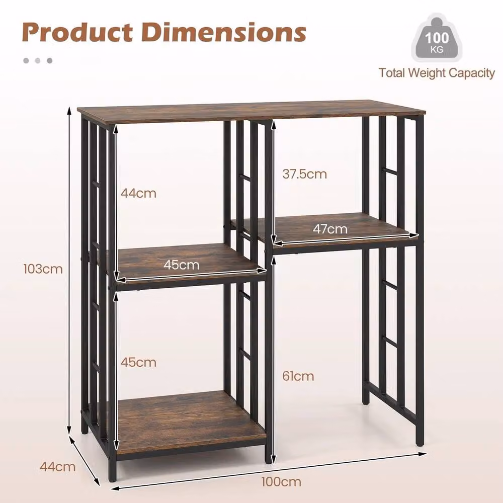 Havendro Industrial Coffee Bar Table with 4 Shelves in Brown – 2