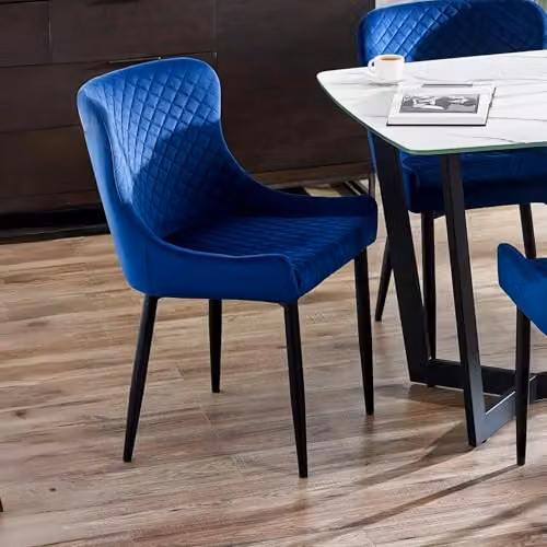 Julian Bowen Luxe Set of 2 Velvet Upholstered Dining Chairs in Blue and Black