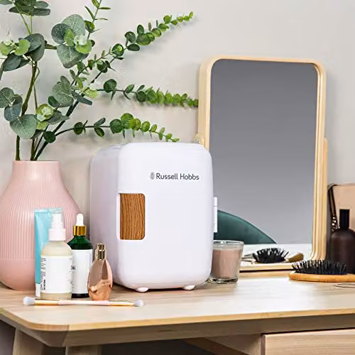 Russell Hobbs RH4CLR1001SCW 4L Mini Portable Cooler and Warmer for Drinks and Cosmetics, White and Wood Effect, W/D/H: 25.2 x 24.0 x 18.0 cm – 8