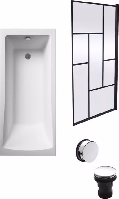 Balterley Square Rectangular White Bath with Abstract Screen and Waste, W/D: 170 cm x 70 cm