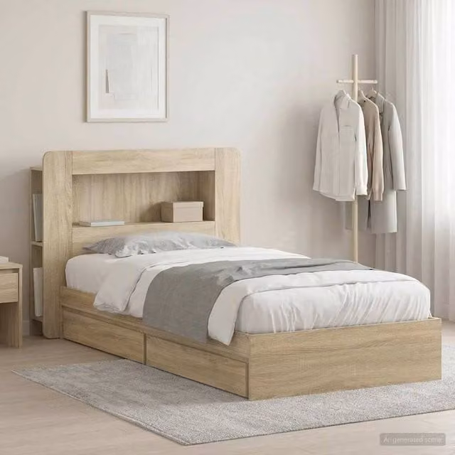 Berkfield Home Sonoma Oak Bed Frame with Storage Drawers, Brown, W/D/H: 90 x 190 cm – 1