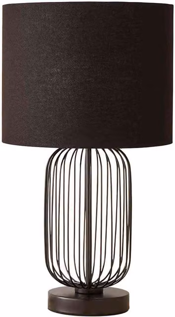 ValueLights Gabbia Industrial Touch Table Lamp in Black with Fabric Cylinder Shade