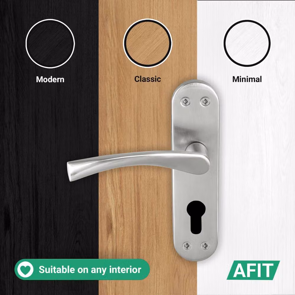 AFIT Novi Euro Lock Door Handles with Backplate, Brushed Satin Nickel, Silver, W/D/H: 150 x 150 x 15 mm – 3