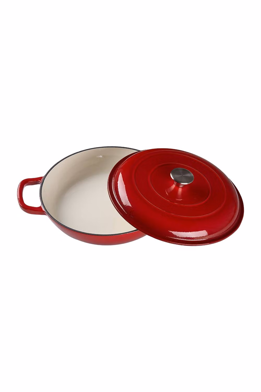 Living and Home Red Enamelled Cast Iron Casserole Pot with Lid, 3.2 l – 3