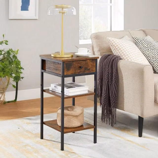 VASAGLE Industrial Style Bedside Table in Bronze and Brown