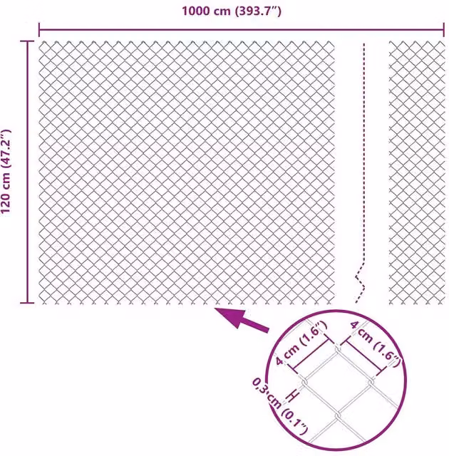 Berkfield Home Rustic Chain Link Fence, Grey Powder-Coated Steel, W: 120 cm, L: 10 m