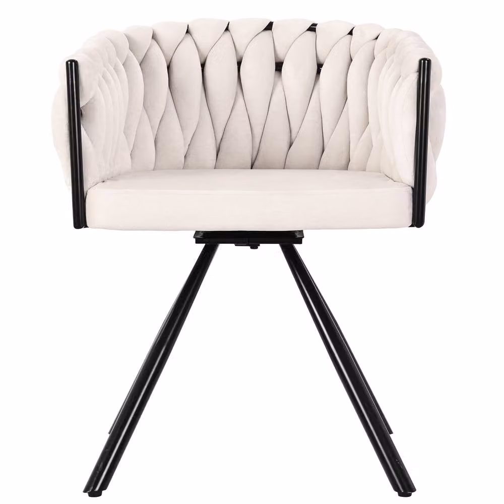 Rolipo Beige Velvet Swivel Dining Chair with Metal Legs