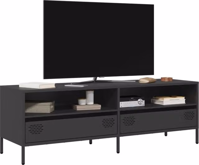 Berkfield Home Industrial TV Cabinet in Black Matt Cold-rolled Steel, W: 135 cm, D: 39 cm, H: 43.5 cm – 1